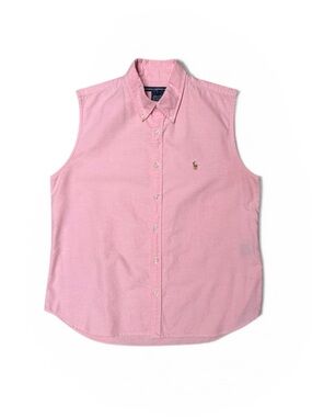 Ralph Lauren Sport Vintage Sleeveless Button-Down Shirt in Pink Size M